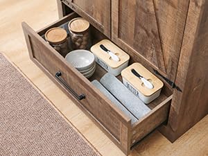Farmhouse Kitchen Pantry Cabinet - 72" Tall Wood Kitchen Storage Cabinets with Adjustable Shelves & 2 Barn Doors & Drawer, Versatile Storage for Dining Room, Bathroom