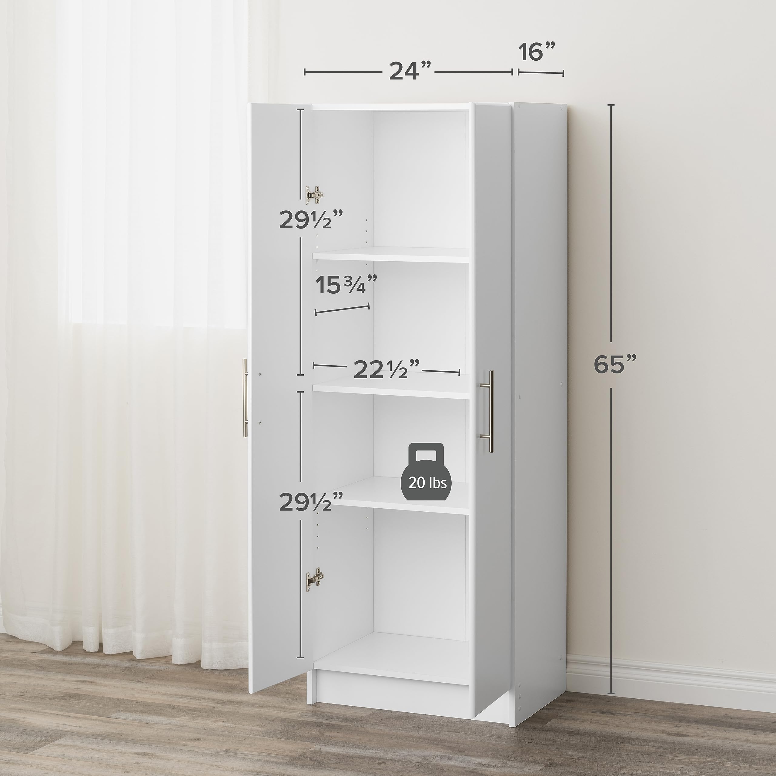 改Prepac Elite 24" Storage Cabinet, Black Storage Cabinet, Bathroom Cabinet, Pantry Cabinet with 3 Shelves 16" D x 24" W x 65" H, BES-2464
