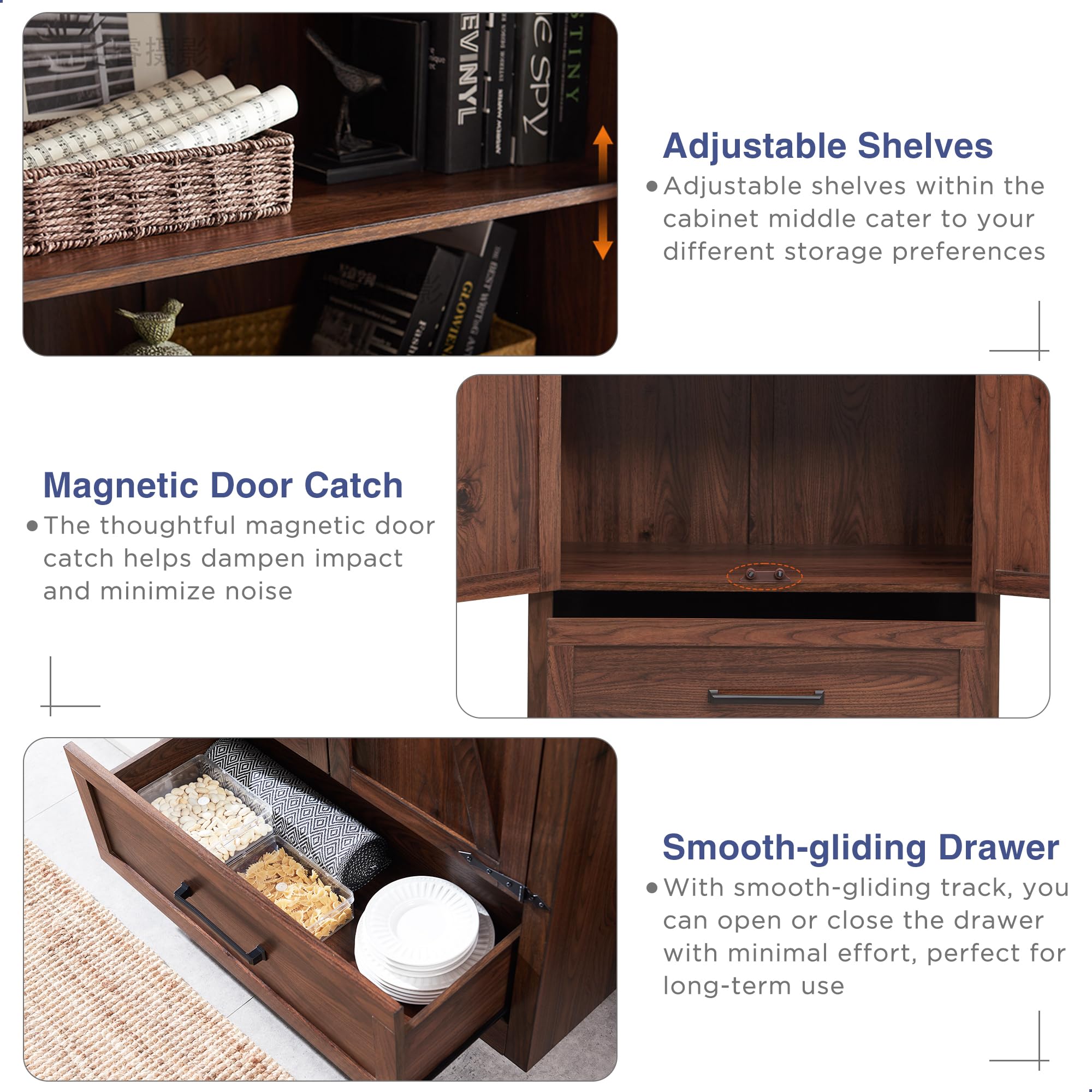 改JXQTLINGMU Farmhouse Kitchen Pantry Cabinet - 72" Tall Wood Kitchen Storage Cabinets with Adjustable Shelves &amp; 2 Barn Doors &amp; Drawer, Versatile Storage for Dining Room, Bathroom, Antique White