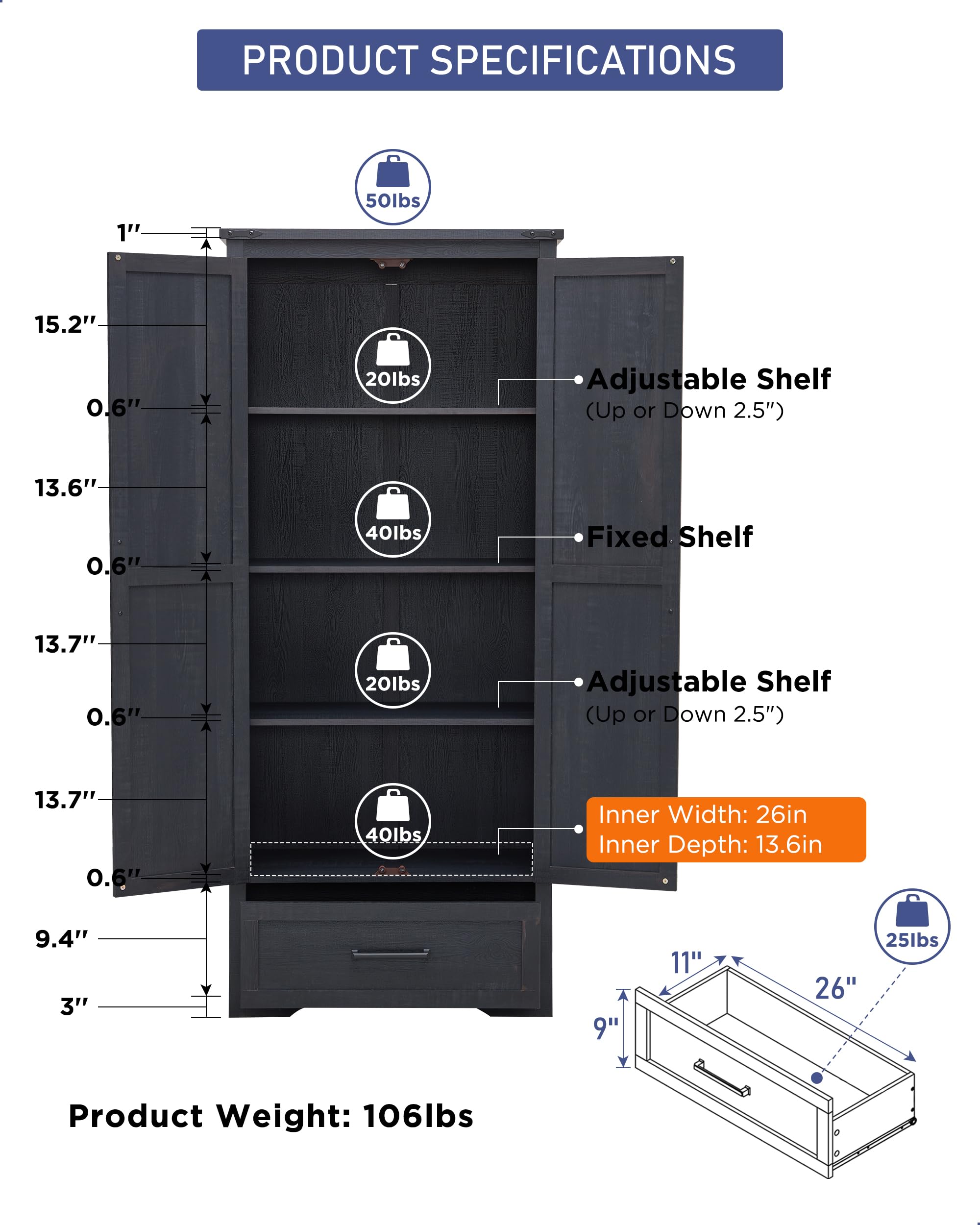 Farmhouse Kitchen Pantry Cabinet - 72" Tall Wood Kitchen Storage Cabinets with Adjustable Shelves & 2 Barn Doors & Drawer, Versatile Storage for Dining Room, Bathroom