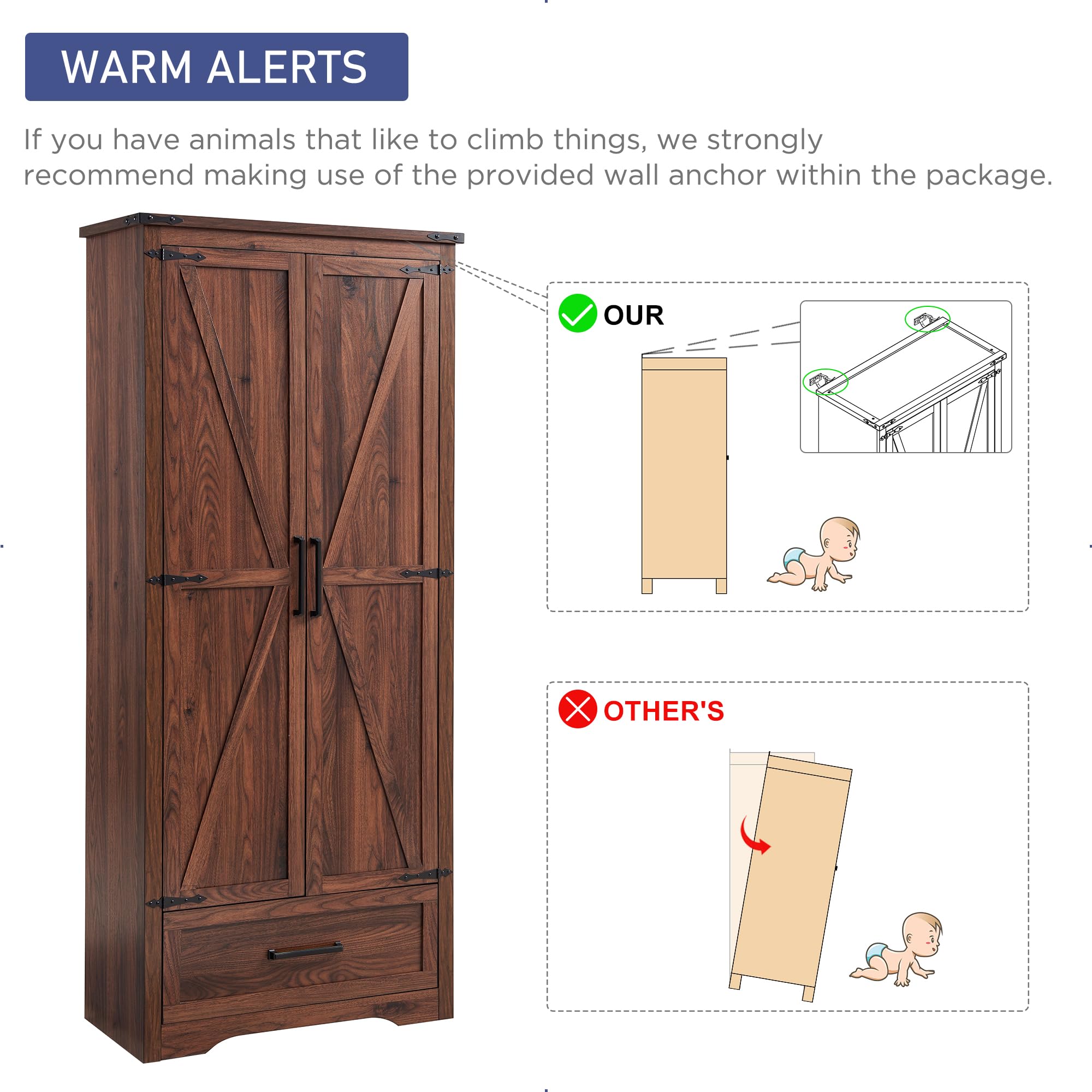 改JXQTLINGMU Farmhouse Kitchen Pantry Cabinet - 72" Tall Wood Kitchen Storage Cabinets with Adjustable Shelves &amp; 2 Barn Doors &amp; Drawer, Versatile Storage for Dining Room, Bathroom, Antique White