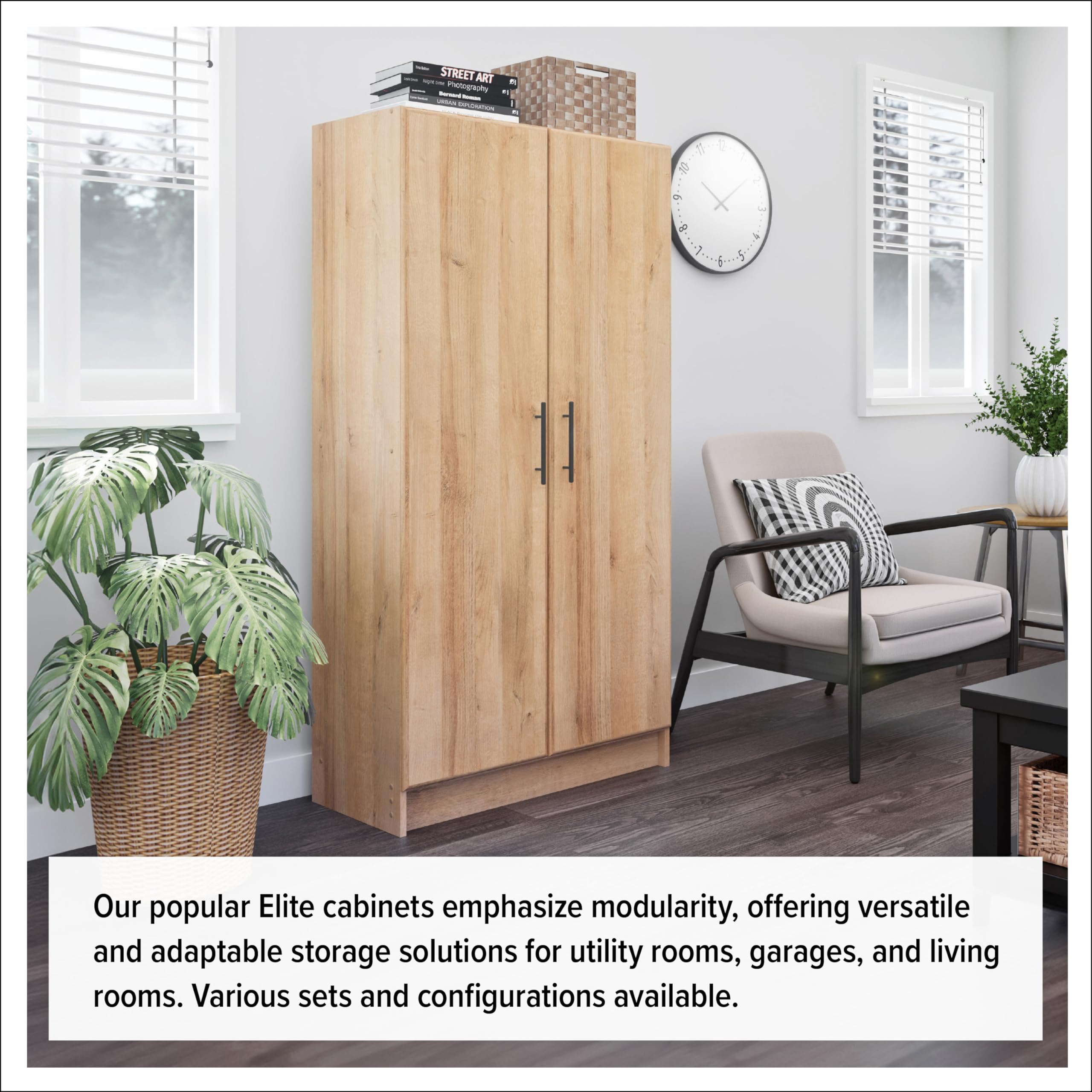 Elite 24" Storage Cabinet, Black Storage Cabinet, Bathroom Cabinet，Pantry Cabinet with 3 Shelves