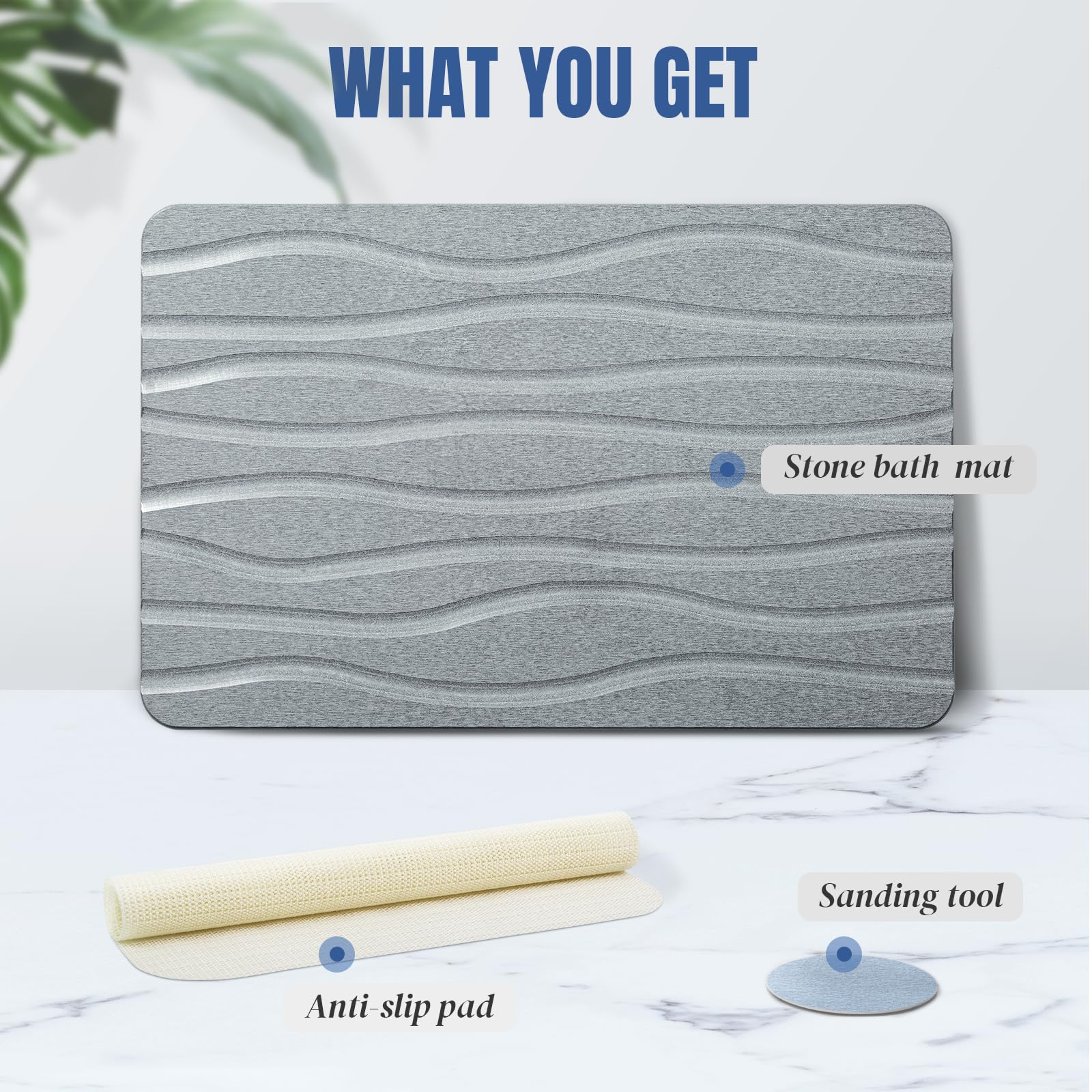 改Stone Bath Mat, Non-Slip Natural Diatomaceous Earth Bath Mat, 23.5" x 15.5" Bath Stone Mat, Easy to Clean, Dark Grey