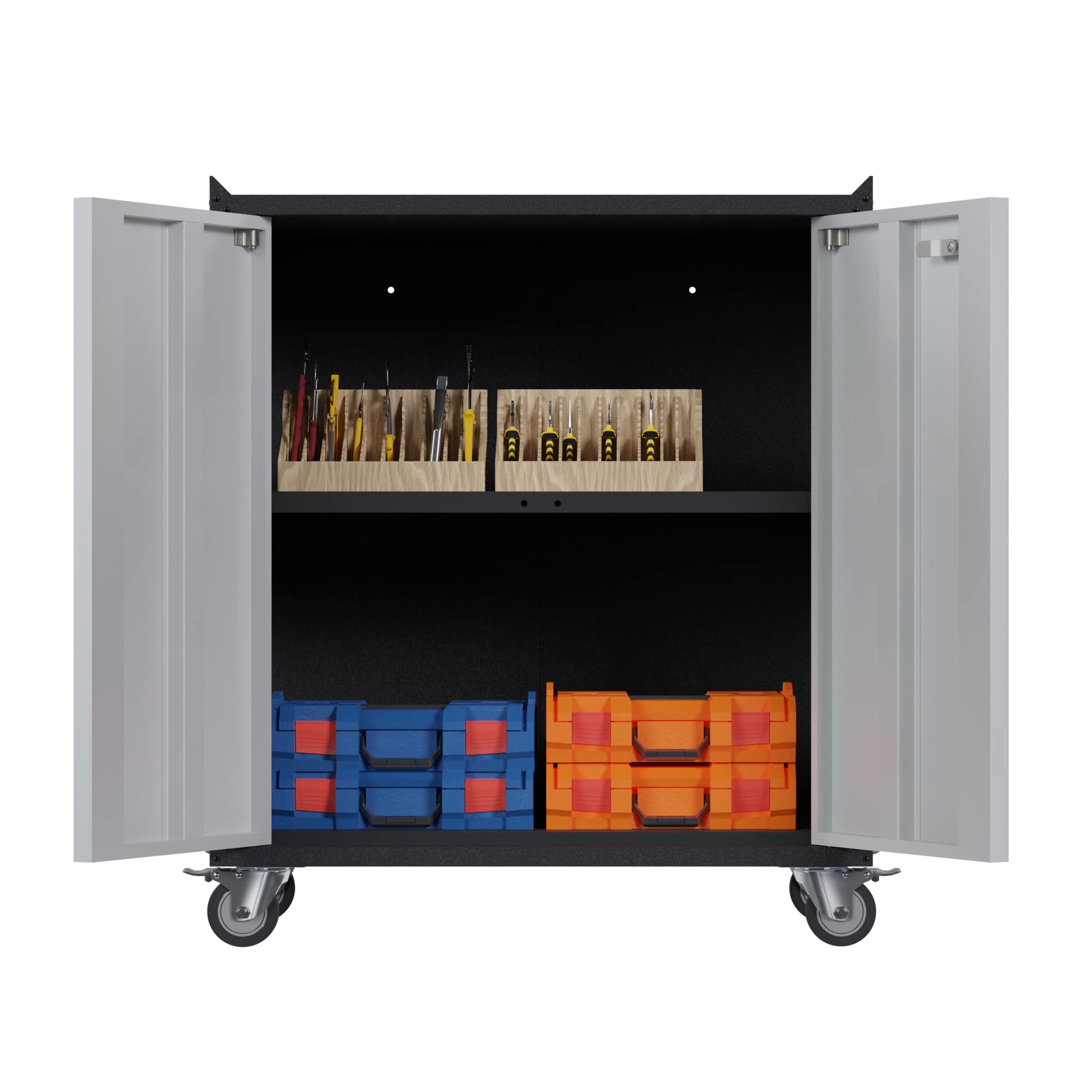 Garage Storage Cabinet with Wheels,72" Metal Storage Cabinet with 2 Doors and 4 Adjustable Shelves, Lockable Rolling Cabinet,Home Office Metal Utility Cabinet for Garage,Assembly Required