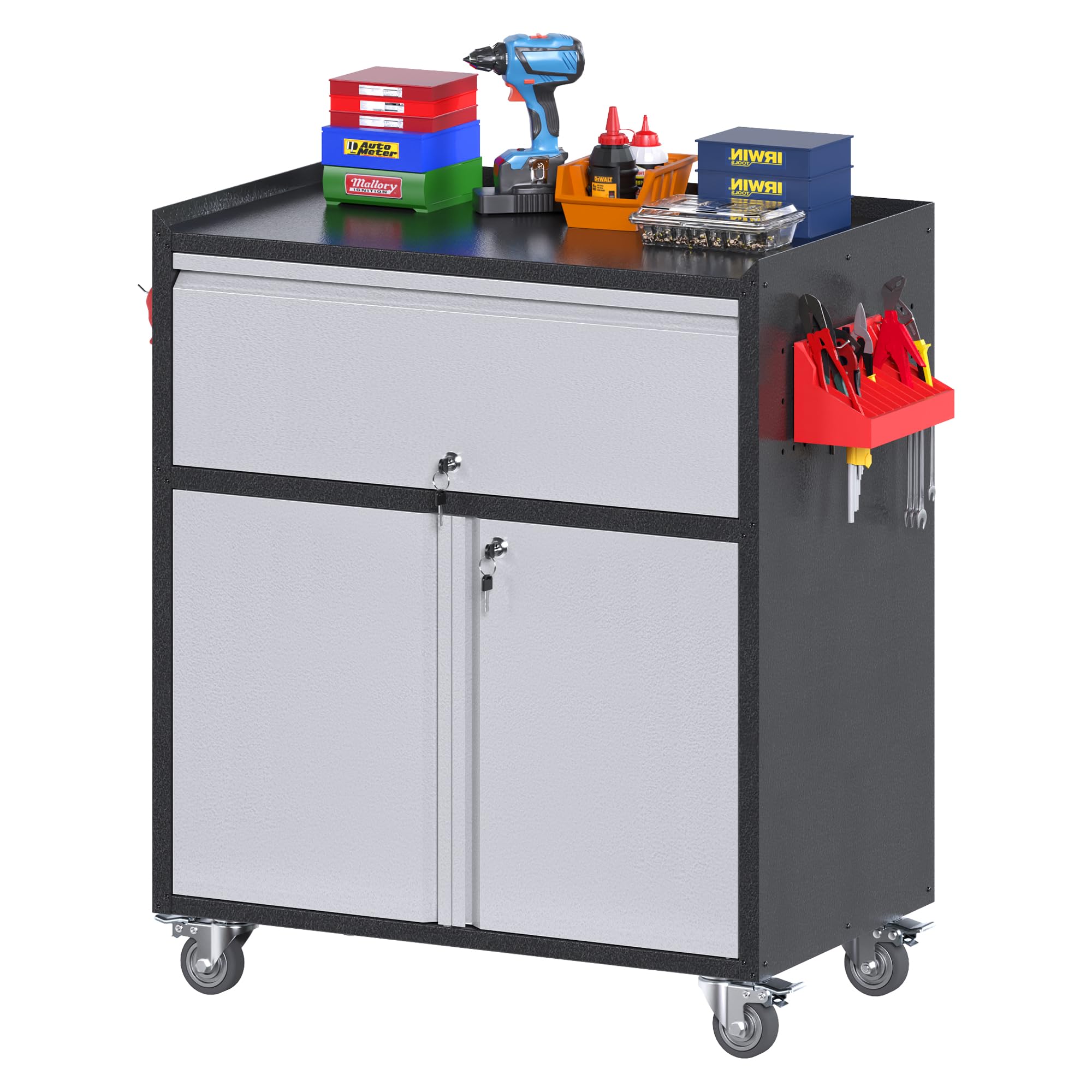 Garage Storage Cabinet with Wheels,72" Metal Storage Cabinet with 2 Doors and 4 Adjustable Shelves, Lockable Rolling Cabinet,Home Office Metal Utility Cabinet for Garage,Assembly Required