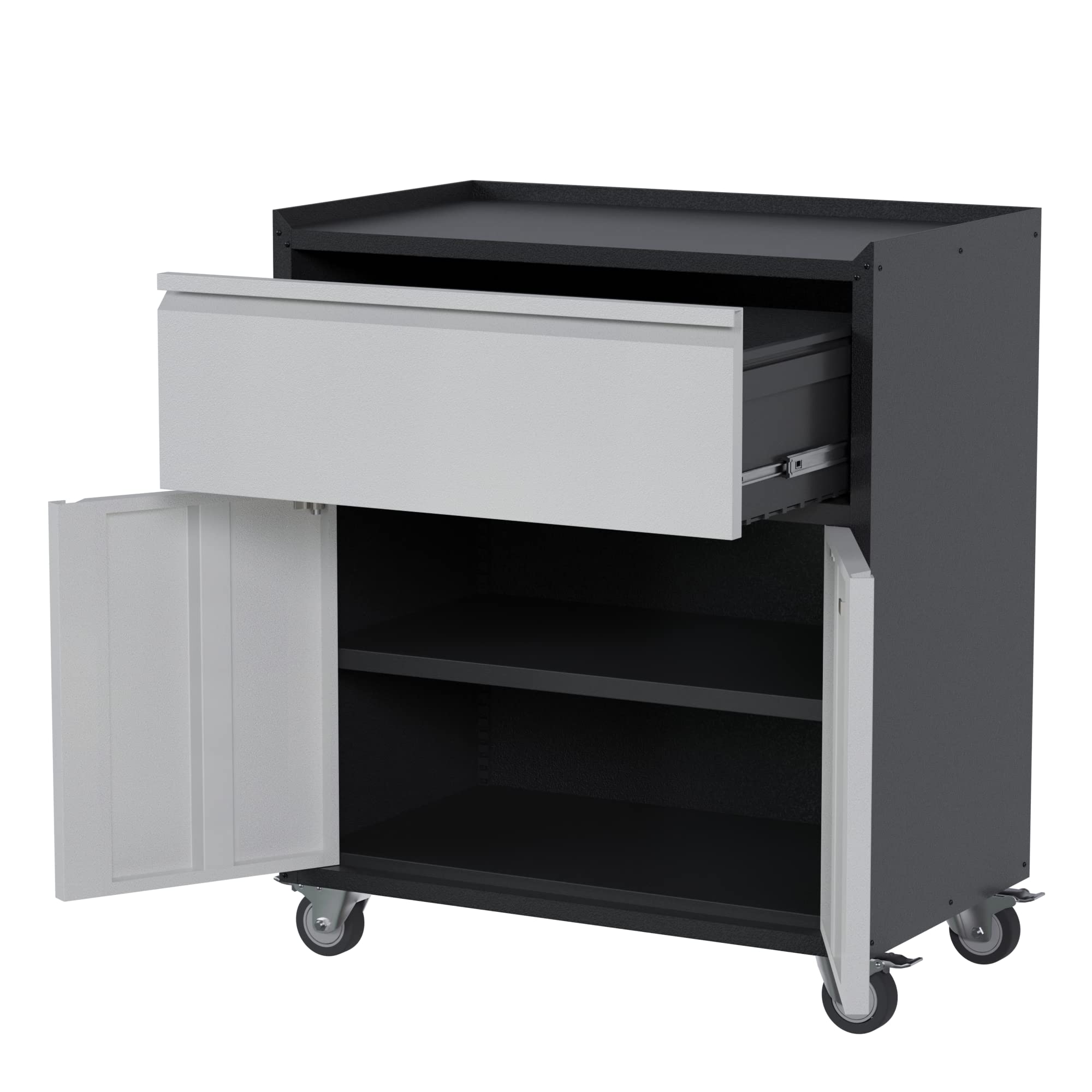 Garage Storage Cabinet with Wheels,72" Metal Storage Cabinet with 2 Doors and 4 Adjustable Shelves, Lockable Rolling Cabinet,Home Office Metal Utility Cabinet for Garage,Assembly Required