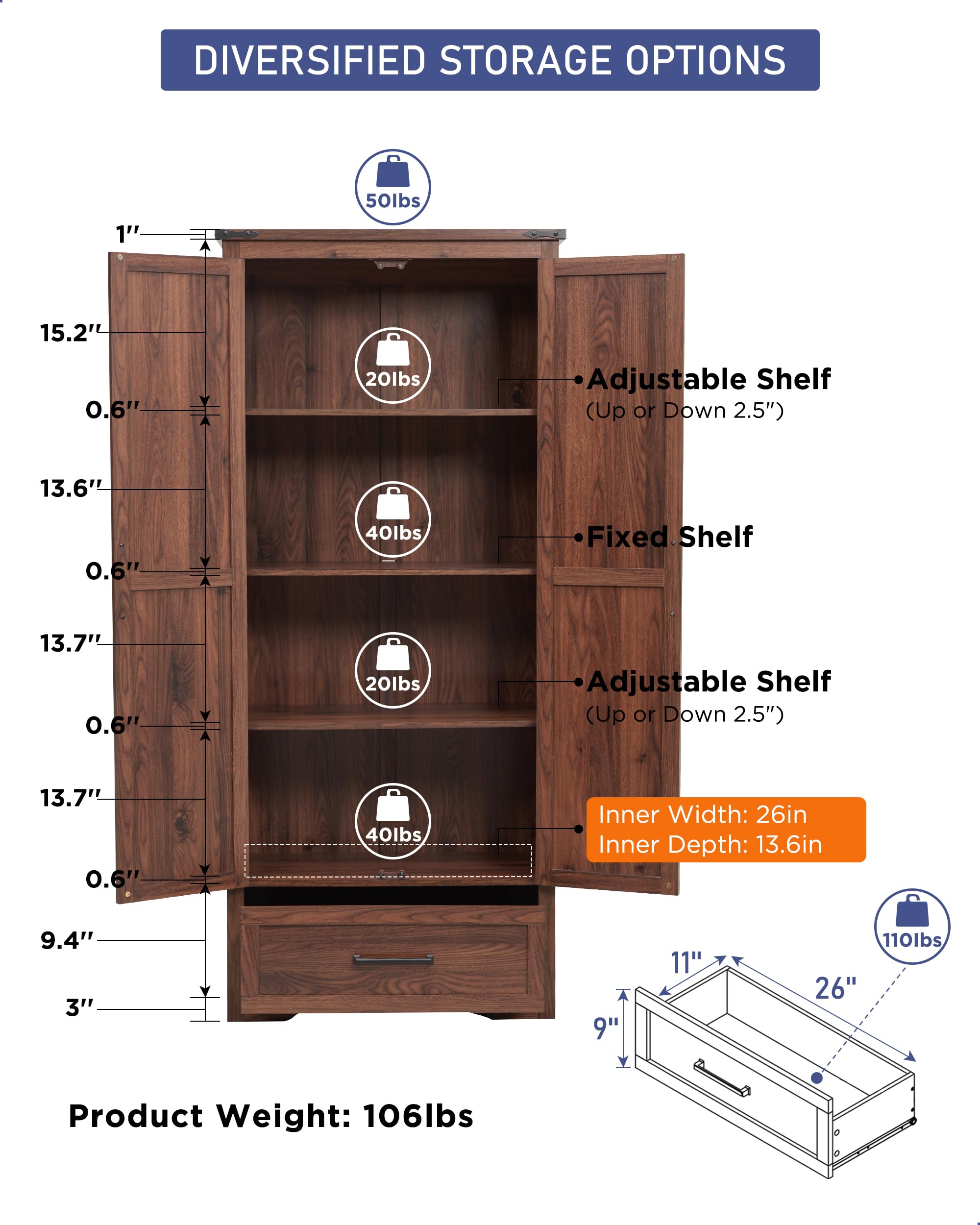 改JXQTLINGMU Farmhouse Kitchen Pantry Cabinet - 72" Tall Wood Kitchen Storage Cabinets with Adjustable Shelves &amp; 2 Barn Doors &amp; Drawer, Versatile Storage for Dining Room, Bathroom, Antique White