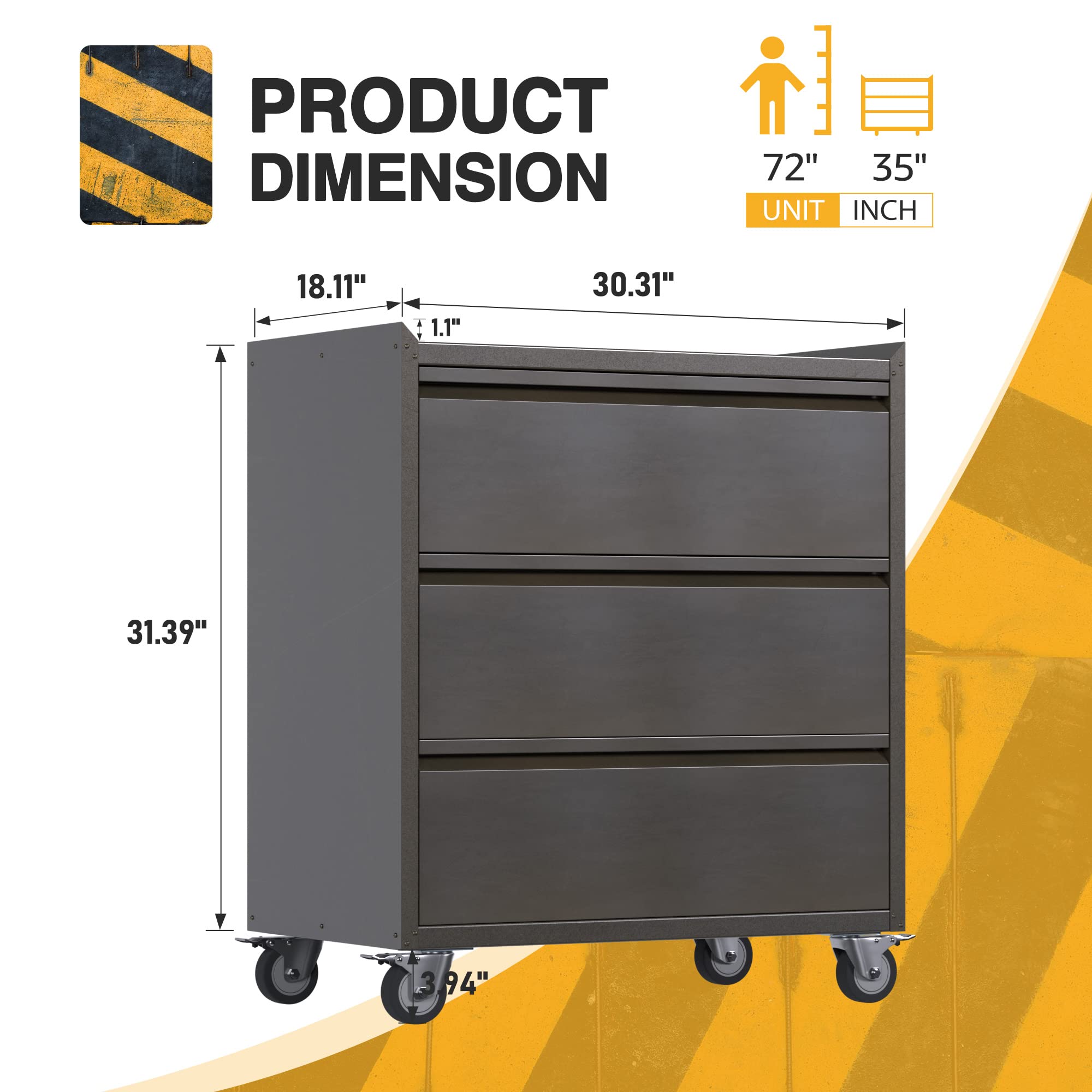 Garage Storage Cabinet with Wheels,72" Metal Storage Cabinet with 2 Doors and 4 Adjustable Shelves, Lockable Rolling Cabinet,Home Office Metal Utility Cabinet for Garage,Assembly Required