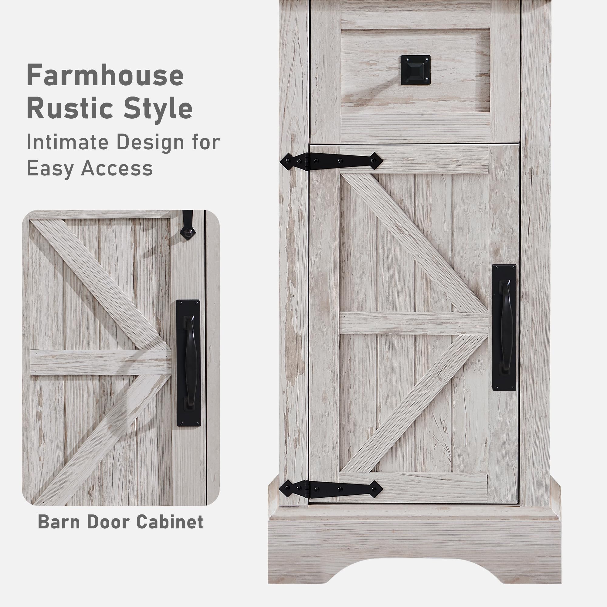 改OKD Bathroom Storage Cabinet, Farmhouse Storage Cabinet with Adjustable Shelves &amp; Storage Drawer, Tall Linen Tower for Bathroom, Living Room, Rustic Oak with Antique White