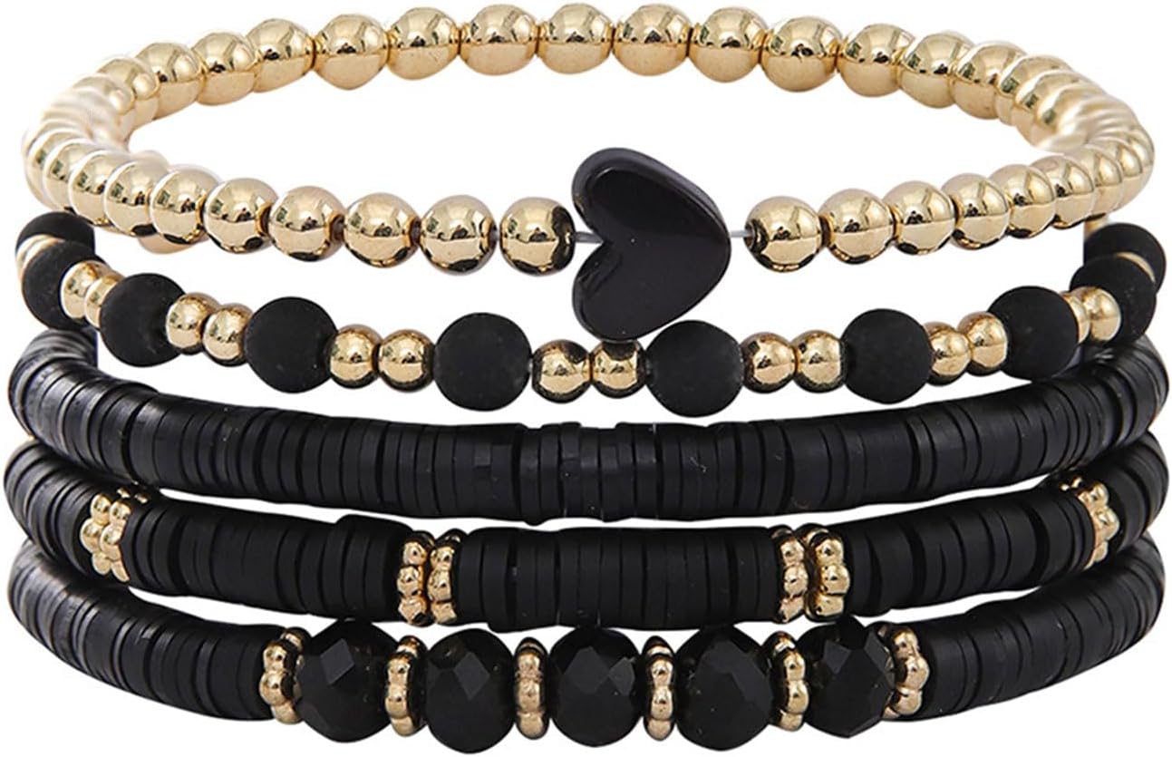 Alegend Titanium Steel (Not Rust, Resist Corruption, Easily Clean) 18K Gold Plated Single Bracelets + 14K Gold Plated Stackable Multilayer Bracelets