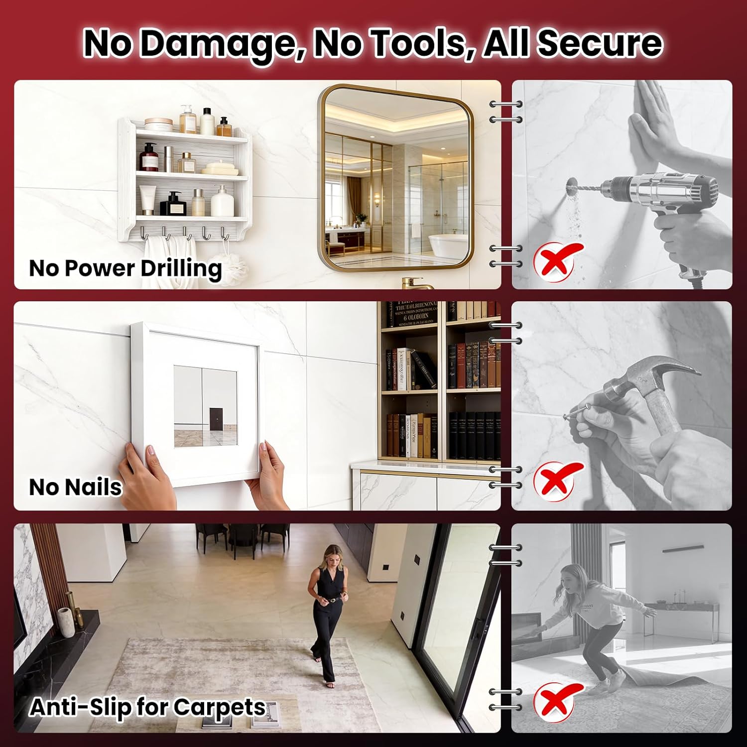 NULTAT Strong Double Sided Tape Heavy Duty, Nano Reusable, Removable, Washable Double Stick Tape for Wall, Multipurpose Clear Adhesive High Temperature Tape 1.18" x 120" (10 Feet)