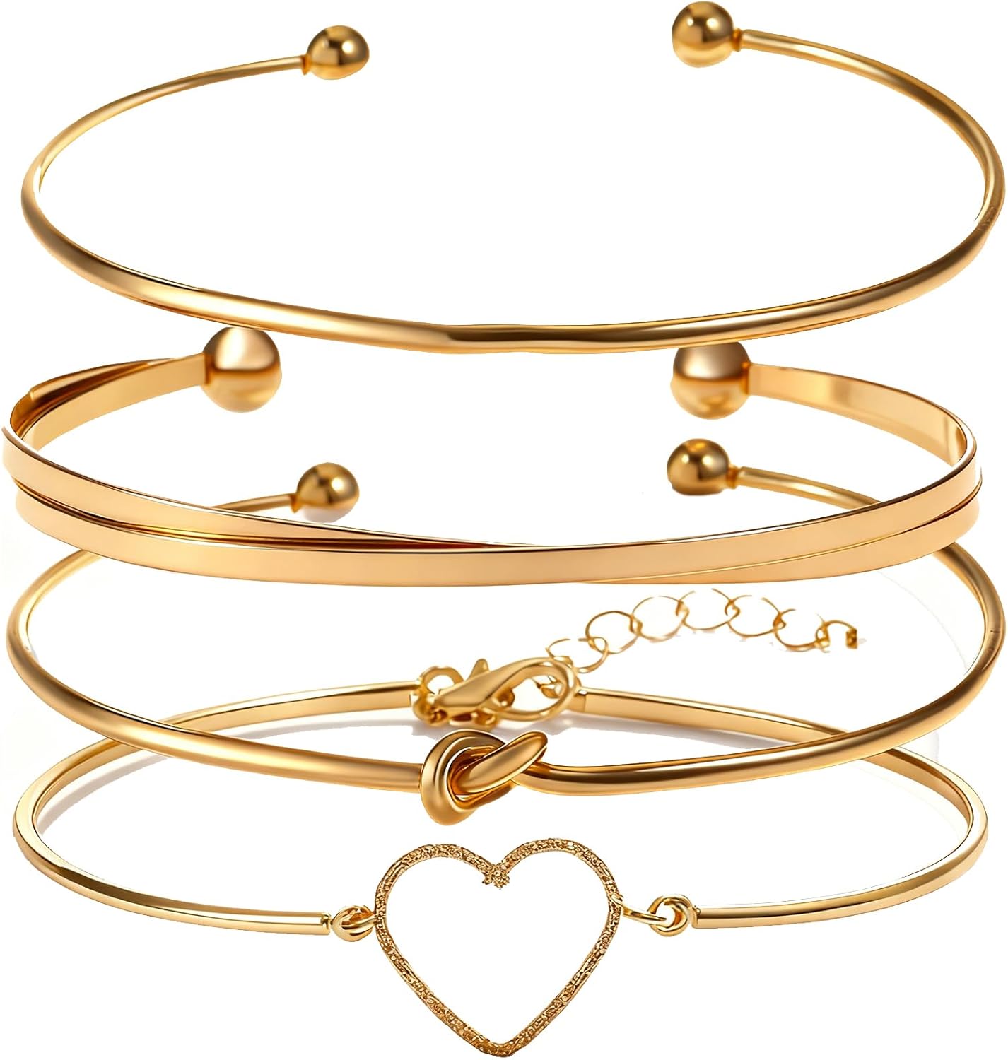Alegend Titanium Steel (Not Rust, Resist Corruption, Easily Clean) 18K Gold Plated Single Bracelets + 14K Gold Plated Stackable Multilayer Bracelets