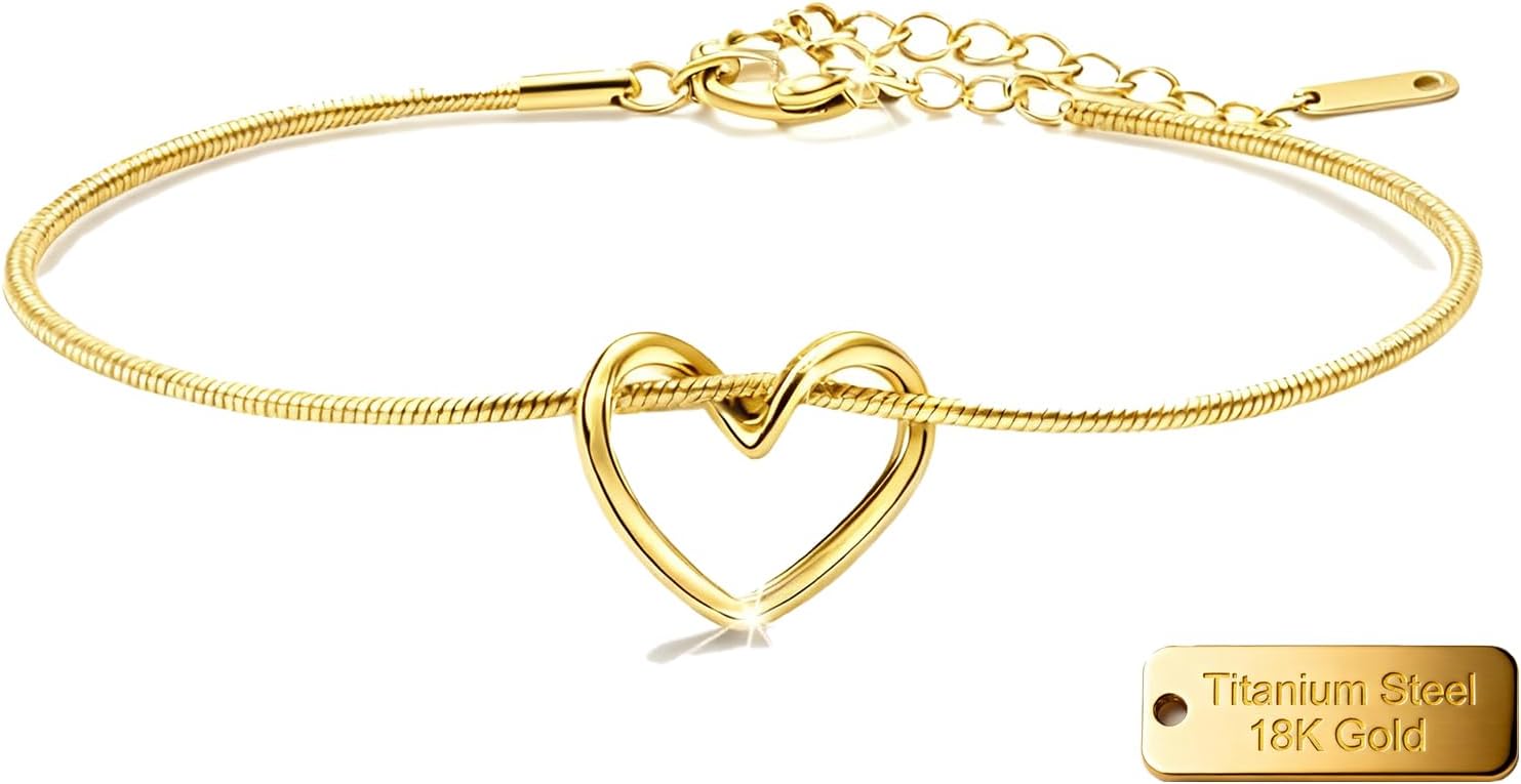 Alegend Titanium Steel (Not Rust, Resist Corruption, Easily Clean) 18K Gold Plated Single Bracelets + 14K Gold Plated Stackable Multilayer Bracelets