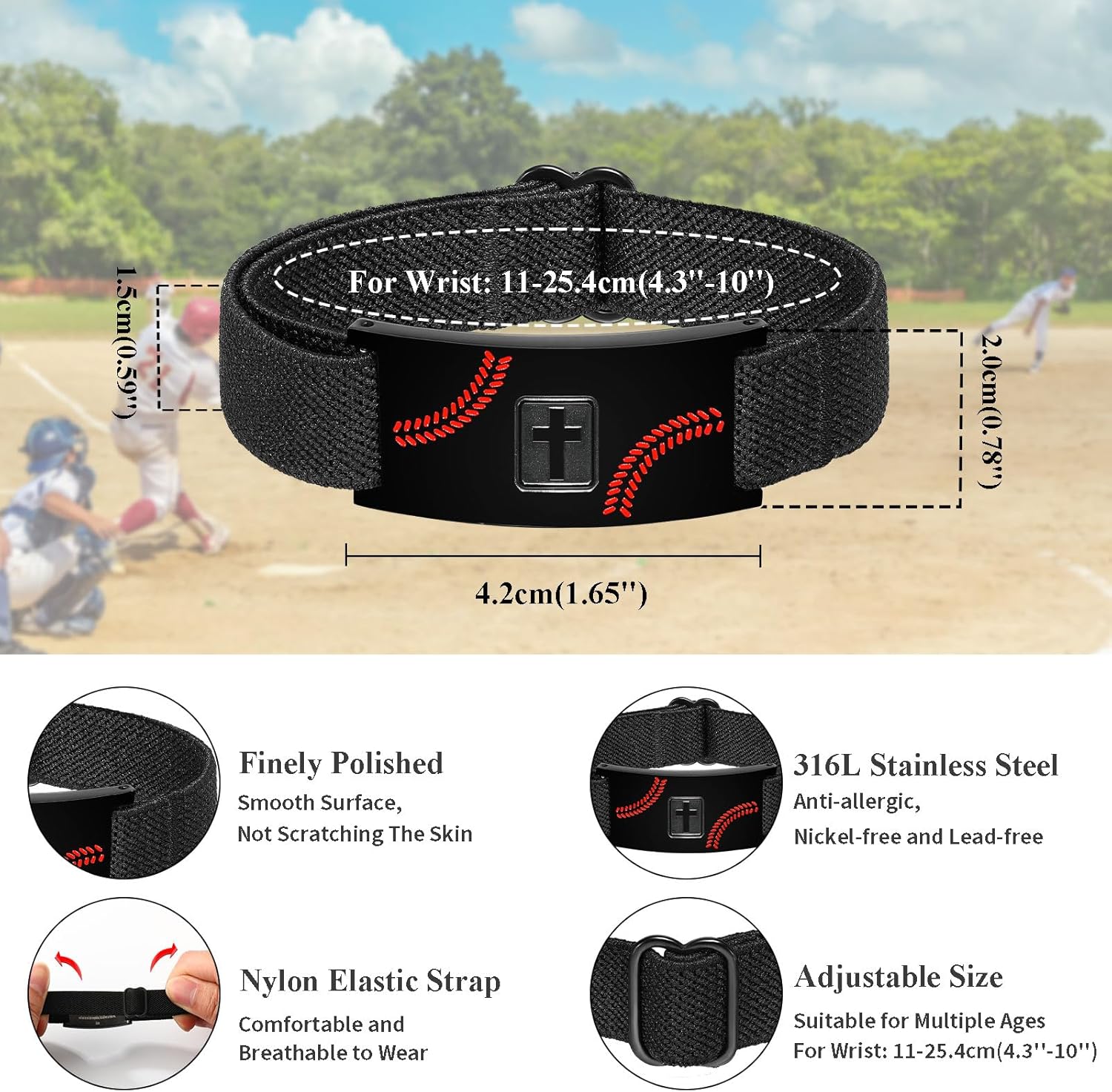 First Communion Gifts-Baseball Cross Bracelet for Boys Men,Christian Religious Confirmation Baptism Bible Jewelry Gifts for Men Boys Kids
