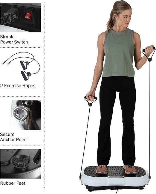 Vibration Plate Exercise Machine - Vibrating Platform with Adjustable Speed and 3 Strength Modes - Workout Equipment by Wakeman,Black/White