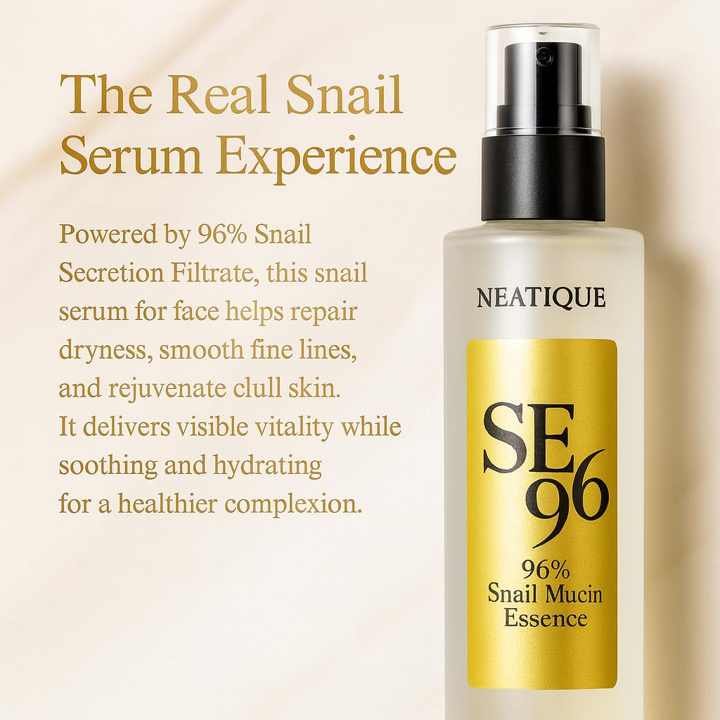 Advanced Snail 96% Mucin Power Essence 120ml, Neatique SE96 Hydrating & Repairing Snail Mucin Serum for Face with Snail Secretion Filtrate for Wrinkles & Dull Skin & Fine Lines, 4 fl.oz