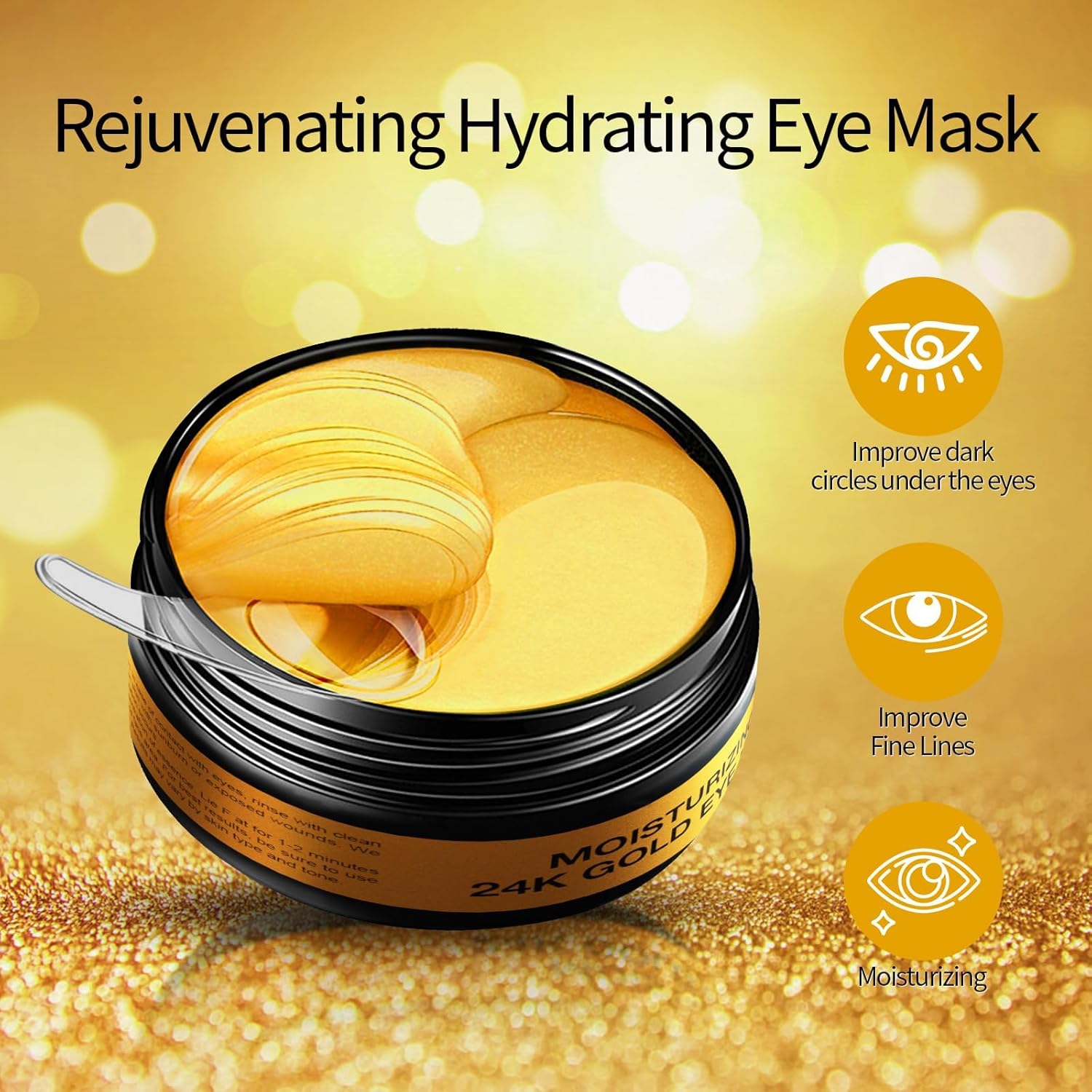 Tunbot Eye Mask - 60 Pieces - 24k Gold Eye Mask - Anti-Aging - Contains Collagen & Hyaluronic Acid - Removes Dark Circles, Puffiness & Wrinkles, Moisturizes - Home Skin Care