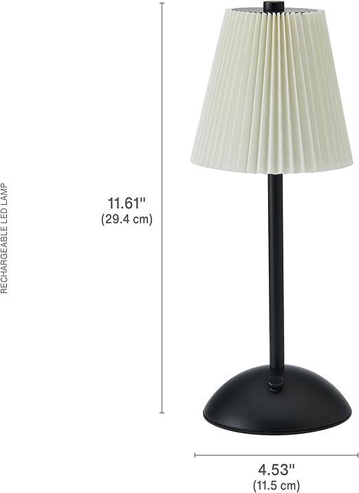 Elements 11.6-Inch Black Rechargeable LED Table Lamp - Touch Control with 3 Light Colors, Stepless Dimming, Metal Construction, 1200mAh Battery, USB-C Charging, Perfect for Home Office and Living Room