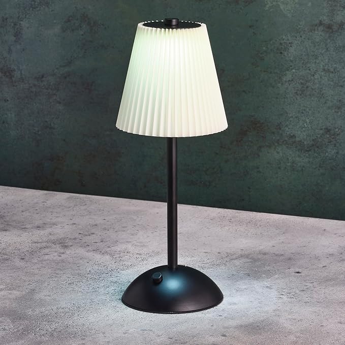 Elements 11.6-Inch Black Rechargeable LED Table Lamp - Touch Control with 3 Light Colors, Stepless Dimming, Metal Construction, 1200mAh Battery, USB-C Charging, Perfect for Home Office and Living Room