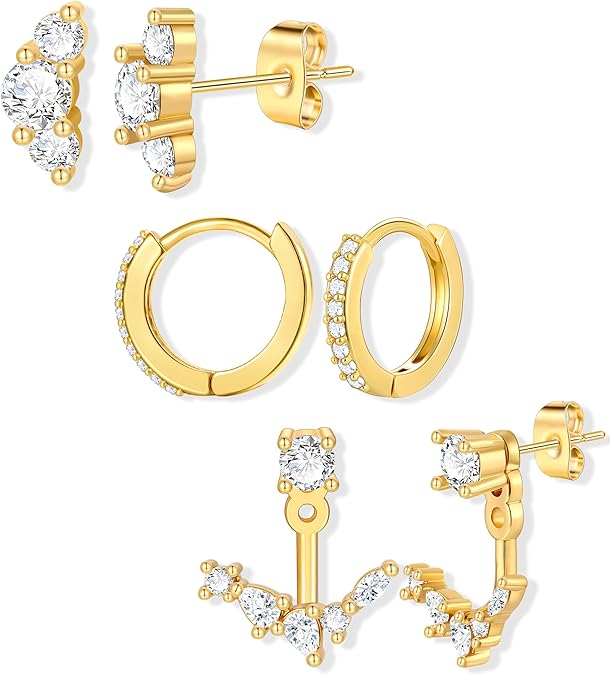 6 Pairs 14K Gold Plated Stud Earrings for Women, Hypoallergenic Cartilage Earrings for Multiple Piercing, Dainty Small Stackable Earrings Set for Jewelry Gift