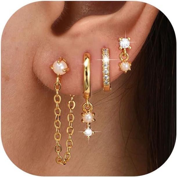 6 Pairs 14K Gold Plated Stud Earrings for Women, Hypoallergenic Cartilage Earrings for Multiple Piercing, Dainty Small Stackable Earrings Set for Jewelry Gift