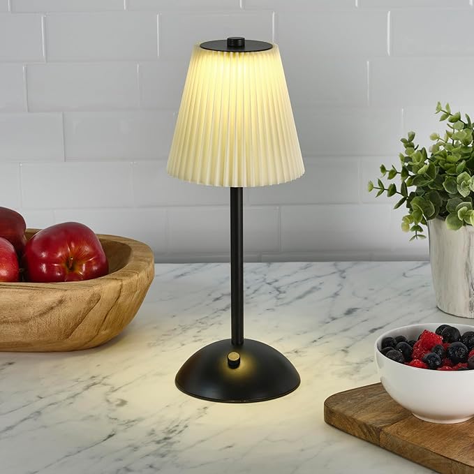 Elements 11.6-Inch Black Rechargeable LED Table Lamp - Touch Control with 3 Light Colors, Stepless Dimming, Metal Construction, 1200mAh Battery, USB-C Charging, Perfect for Home Office and Living Room