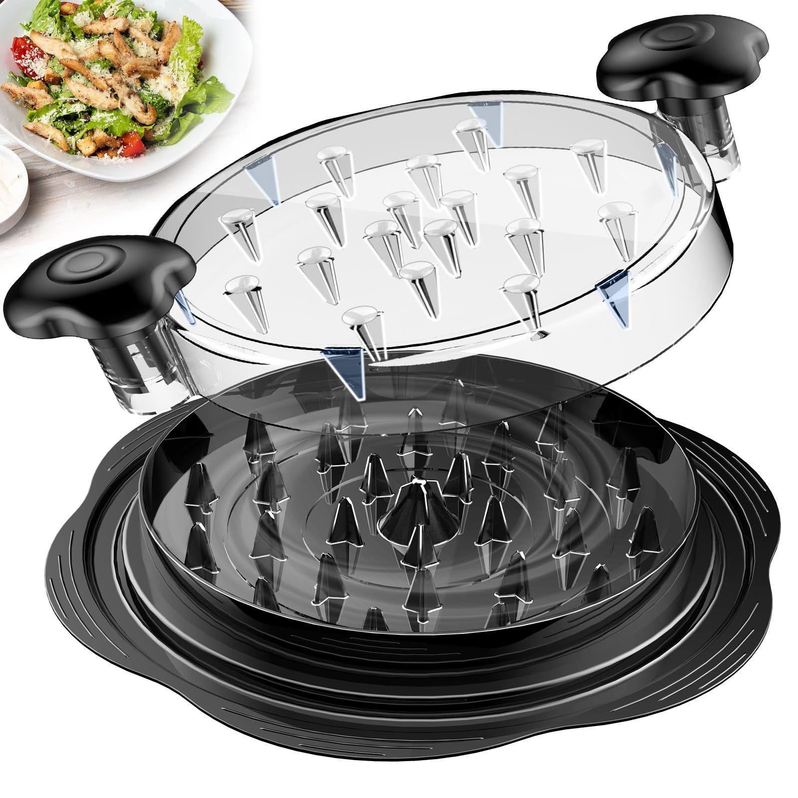 SoulLife Chicken Shredder 8 Inches, Chicken Breast Shredder Tool, Cooked Meat Shredder With Clear Lid, Ergonomic Design, Auti-slip, Easy To Clean, Chicken Shredder Tool Twist, Chicken Grinder (Black)