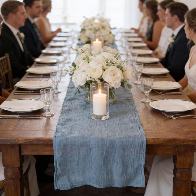 Fun Express Dusty Blue Gauze Table Runners - Wedding Table Runners Supplies - Party Kitchen Dining Home Decoration - Home Decor - Vbs Vacation Bible School Décor - 3 Piece