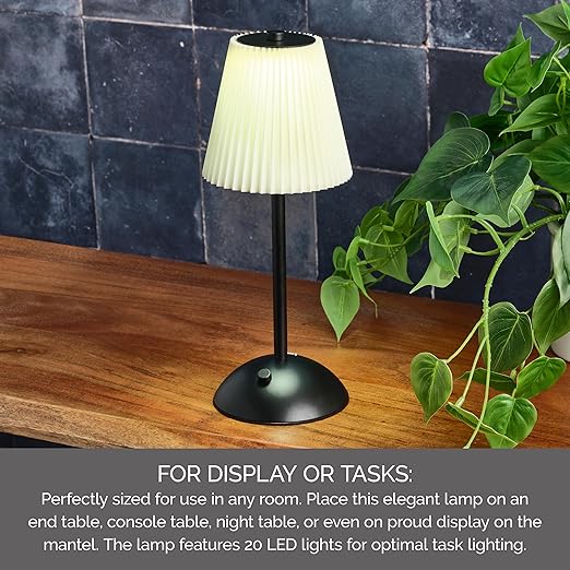 Elements 11.6-Inch Black Rechargeable LED Table Lamp - Touch Control with 3 Light Colors, Stepless Dimming, Metal Construction, 1200mAh Battery, USB-C Charging, Perfect for Home Office and Living Room