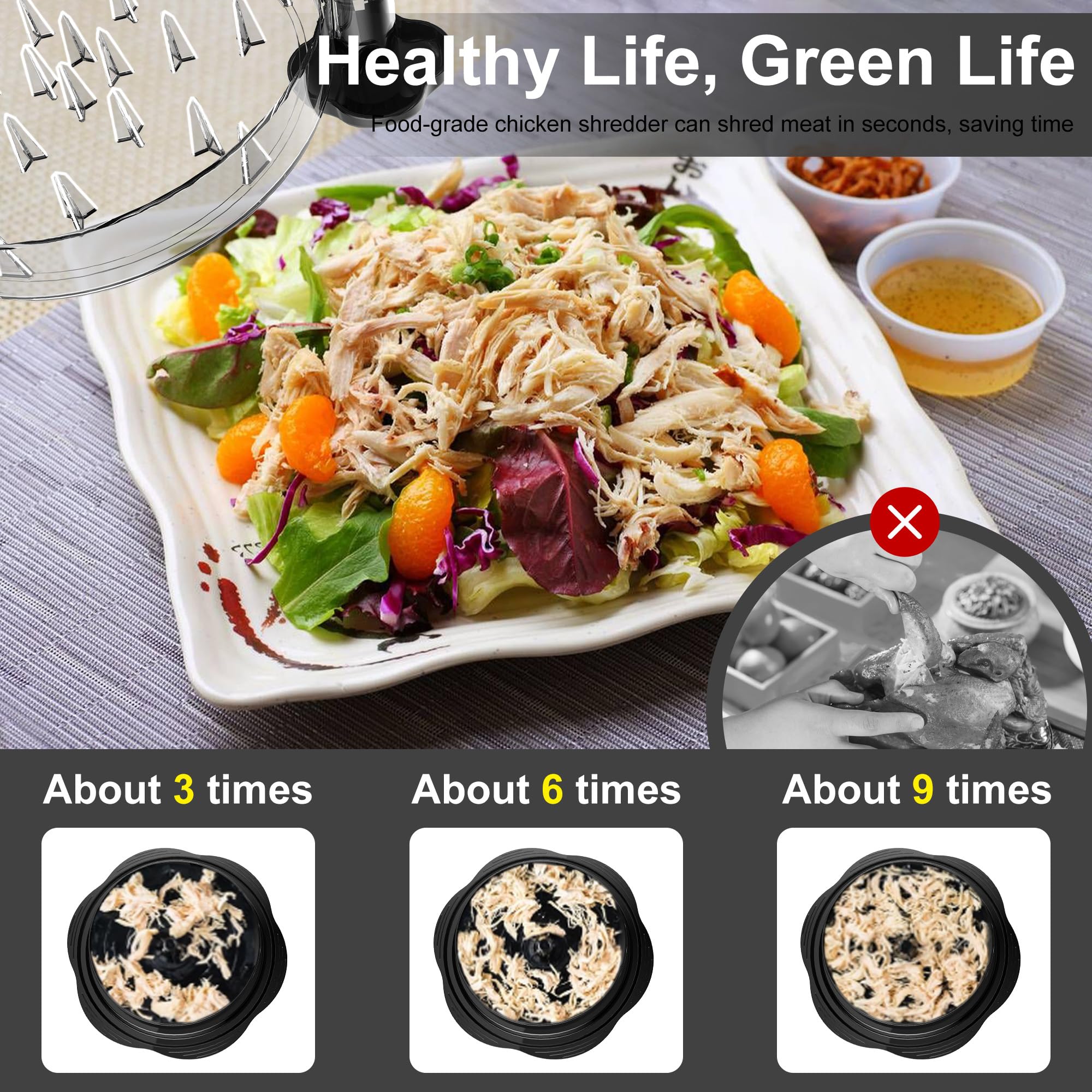 SoulLife Chicken Shredder 8 Inches, Chicken Breast Shredder Tool, Cooked Meat Shredder With Clear Lid, Ergonomic Design, Auti-slip, Easy To Clean, Chicken Shredder Tool Twist, Chicken Grinder (Black)
