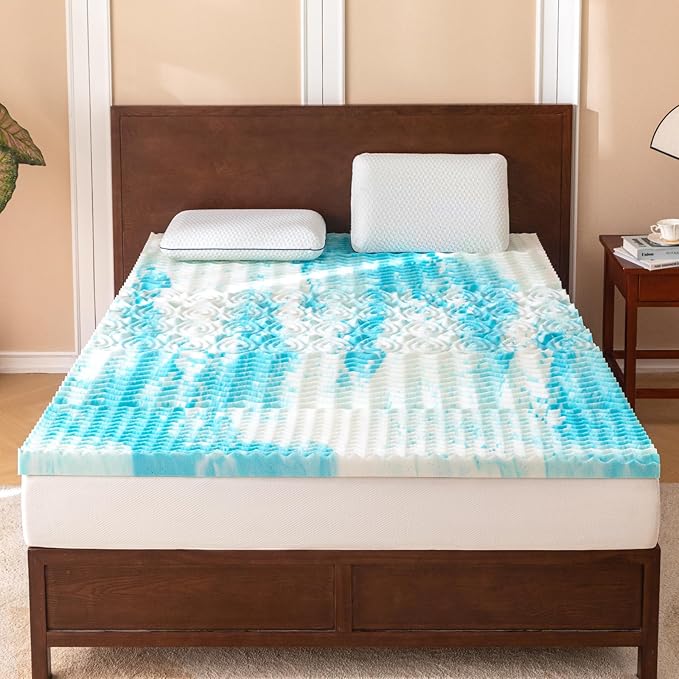 Mattress Topper Queen - 2 Inch Gel Memory Foam Mattress Topper Queen Size for Back Pain, CertiPUR-US Certified, Blue