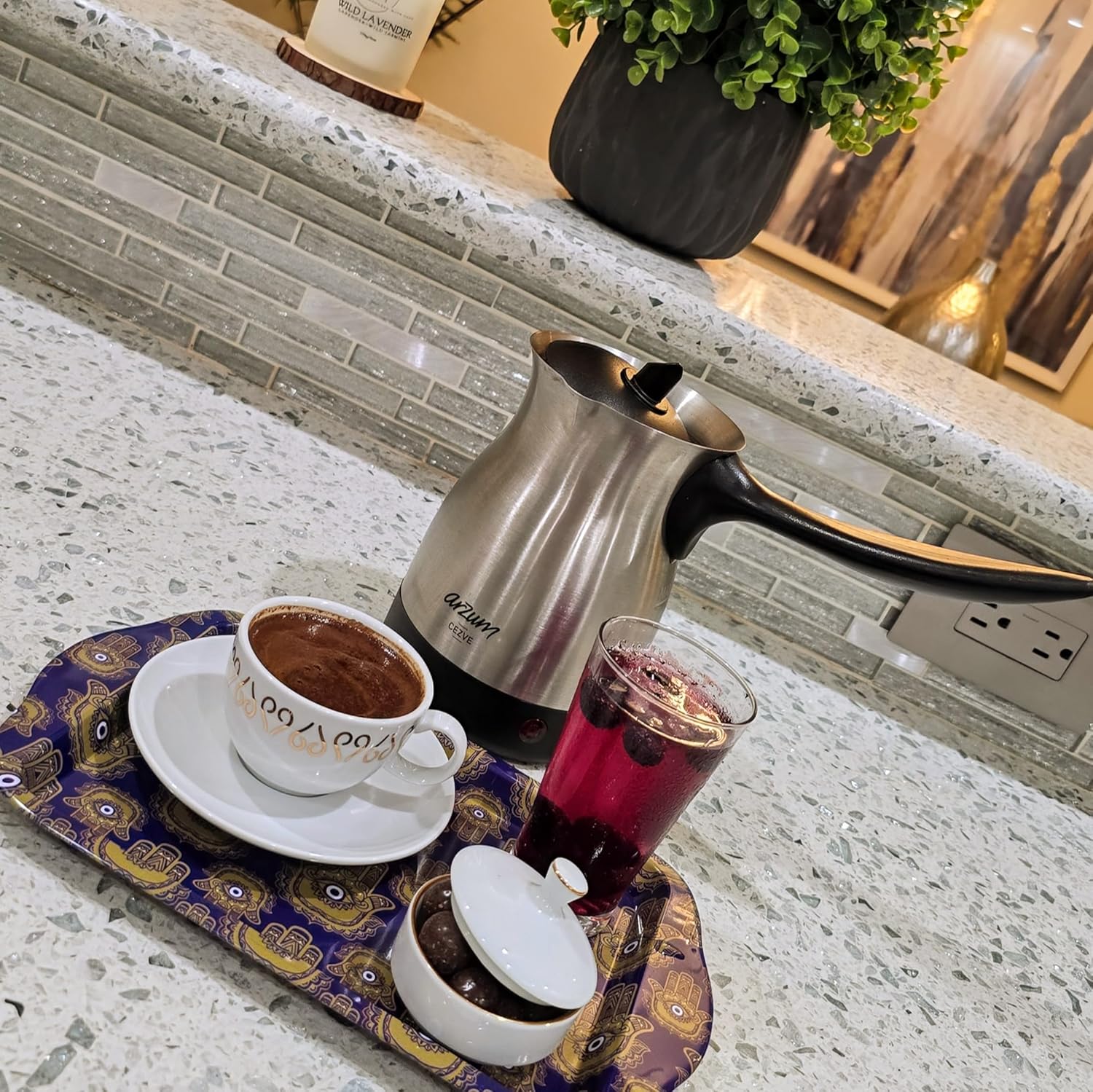 Arzum Cezve Electric Turkish Coffee Maker, Stainless Steel, Boil-Dry Protection, Lid for Extra Protection, Cordless Use, 1 to 4 cups, 120V, 3-pin US-plug, 800W