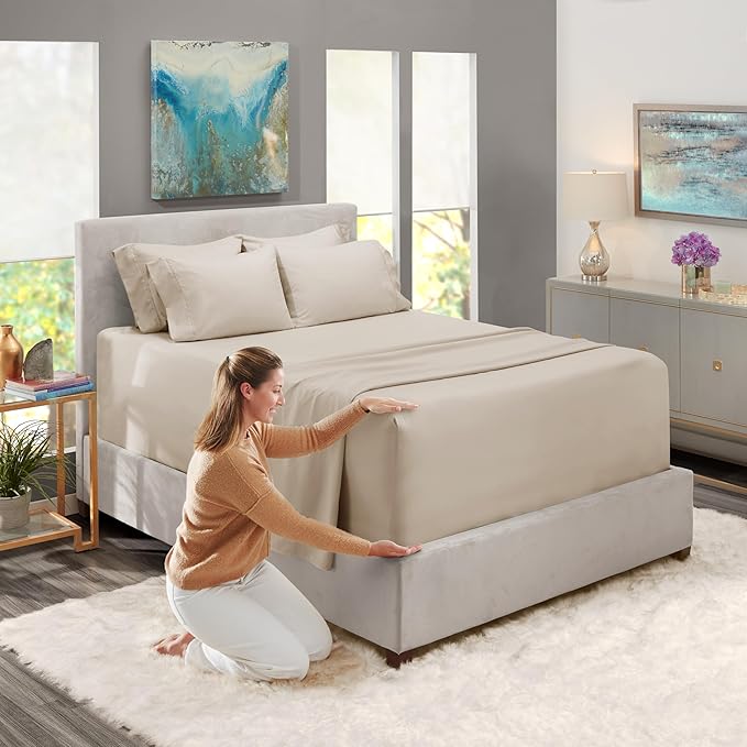 Hearth &amp; Harbor Extra Deep Pocket Sheet Sets, Luxury Soft 6 Piece Bed Sheet Set Fits Mattress 18-24 Inches - King, Linen