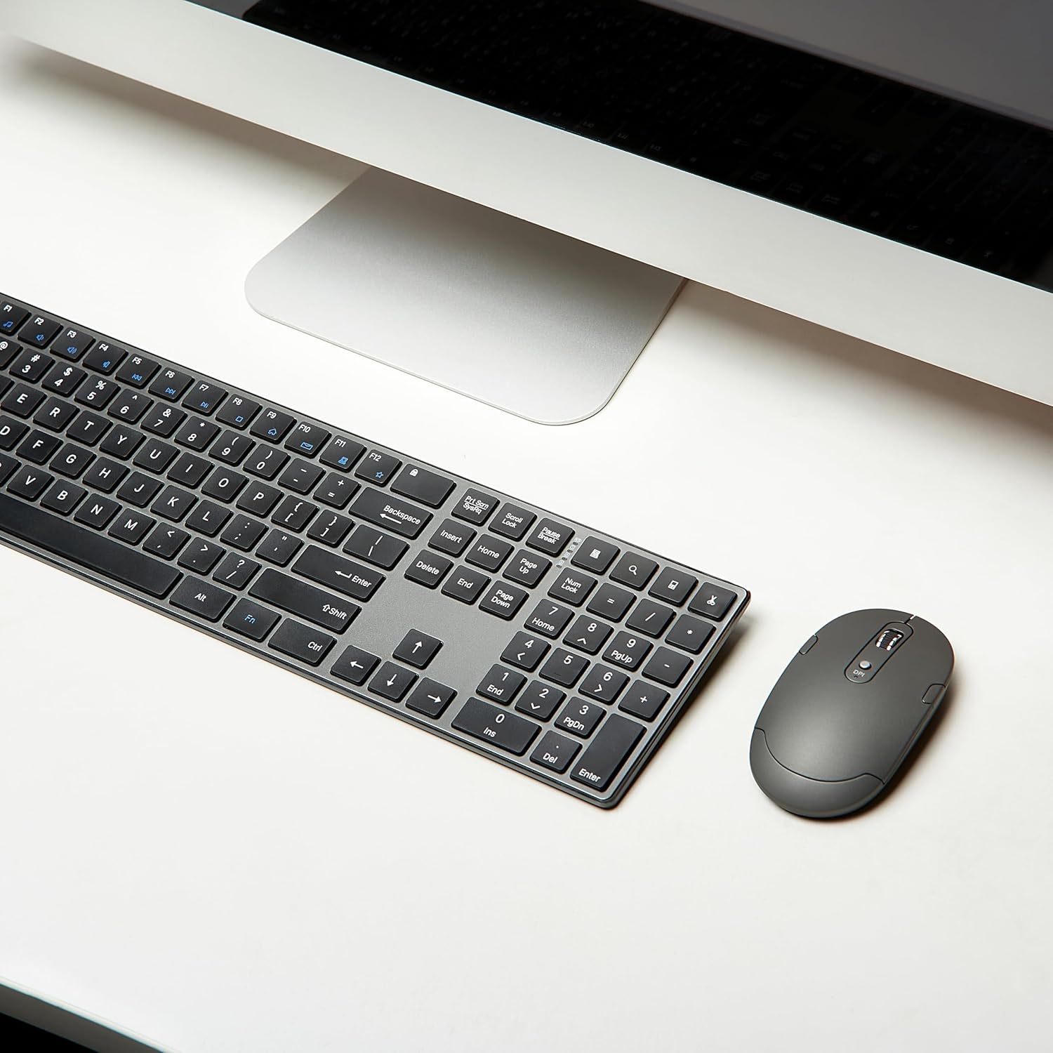 Amazon Basics Ultra Premium Wireless Keyboard and Mouse Combo, Rechargeable, Full-Size with Number Pad, Sleek Design, Plug and Play, Quiet Typing, 2.4GHz USB Receiver, Black