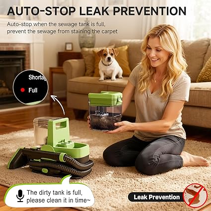 AAOBOSI Portable Carpet Cleaner Machine, 17Kpa Upholstery Steam Cleaner with Smart Voice Prompting, Self-cleaning, 4 Tools for Pets, Car, Couch and Stairs- C688, Green