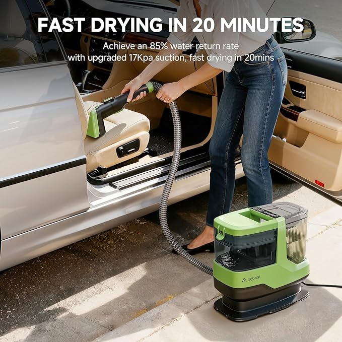AAOBOSI Portable Carpet Cleaner Machine, 17Kpa Upholstery Steam Cleaner with Smart Voice Prompting, Self-cleaning, 4 Tools for Pets, Car, Couch and Stairs- C688, Green