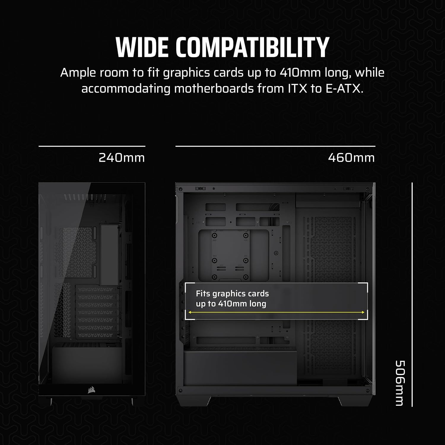 CORSAIR 3500X Mid-Tower ATX PC Case – Panoramic Tempered Glass – Reverse Connection Motherboard Compatible – No Fans Included – Black