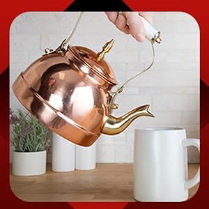 Classic Cuisine Copper Tea Kettle - Teapot for Stovetop with Copper Exterior, Nickel Lining, and Ceramic Handle - 7.25C/1.8Q Vintage-Style Kettle - Perfect for Tea, Coffee, or Cooking