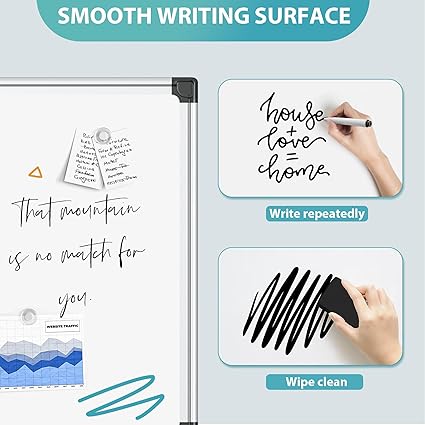 Paporia 36"x24" White Board for Wall, Aluminum Frame Dry Erase Board, Hanging Magnetic Whiteboard with 1 Eraser & 2 Markers & 4 Magnets for Home, School, Office, Dorm Room, Classroom