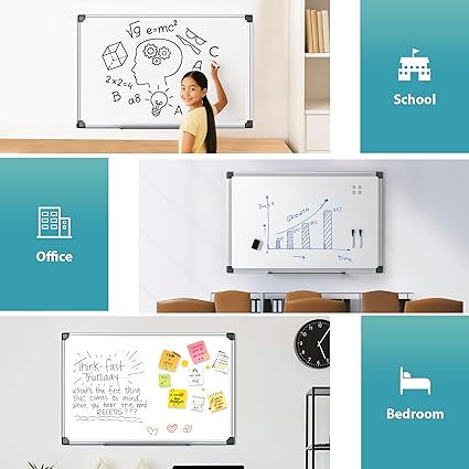 Paporia 36"x24" White Board for Wall, Aluminum Frame Dry Erase Board, Hanging Magnetic Whiteboard with 1 Eraser & 2 Markers & 4 Magnets for Home, School, Office, Dorm Room, Classroom