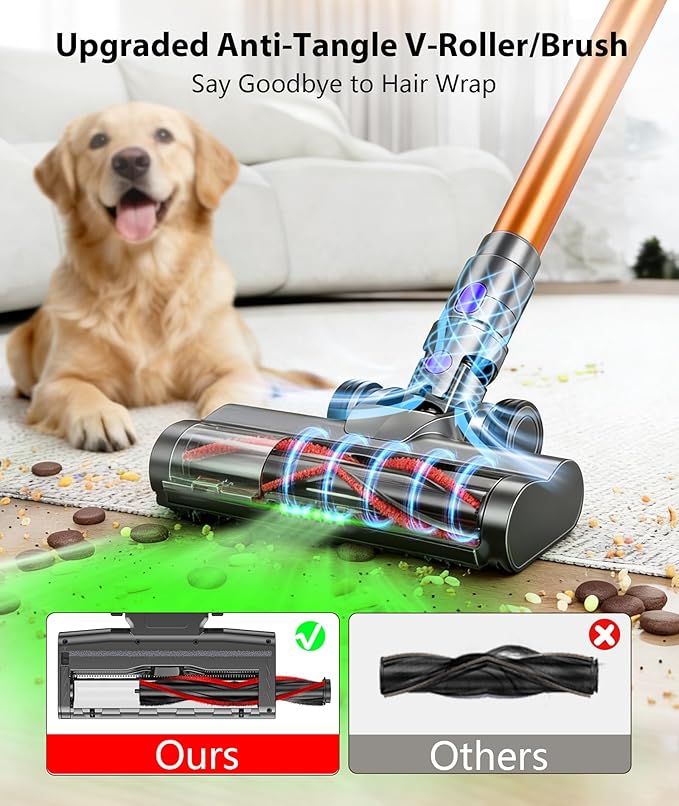Cordless Vacuum Cleaner, 600W 55KPA 60Mins Vacuum Cleaners for Home,Anti-tangle Wireless Vacumm,Rechargeable Vacuum With Green Light,Powerful Stick Vacuum for Carpet/Hardwood Floors,Pet Hair,Purple