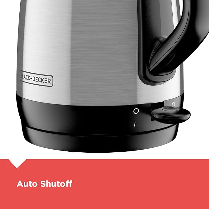 BLACK+DECKER 1.7L Cordless Electric Kettle, KE1700SD, Rapid Boil, Auto Shutoff, Stainless Steel