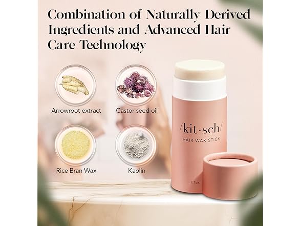Kitsch Hair Wax Stick for Women & Men - Anti-Frizz and Fly Away Hair Tamer, No Residue Hair Finishing Stick | All Day Hold Styling Product - 2.7 oz