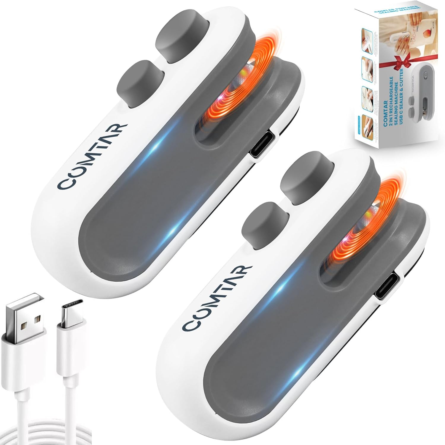 Mini Bag Sealer With Cutter And Magnet, 2 In 1 Rechargeable Vacuum Sealer Bag Heat Seal Machine With Sealer&Cutter For Plastic/Chip/Vacuum Sealer Bags (White 2.0)