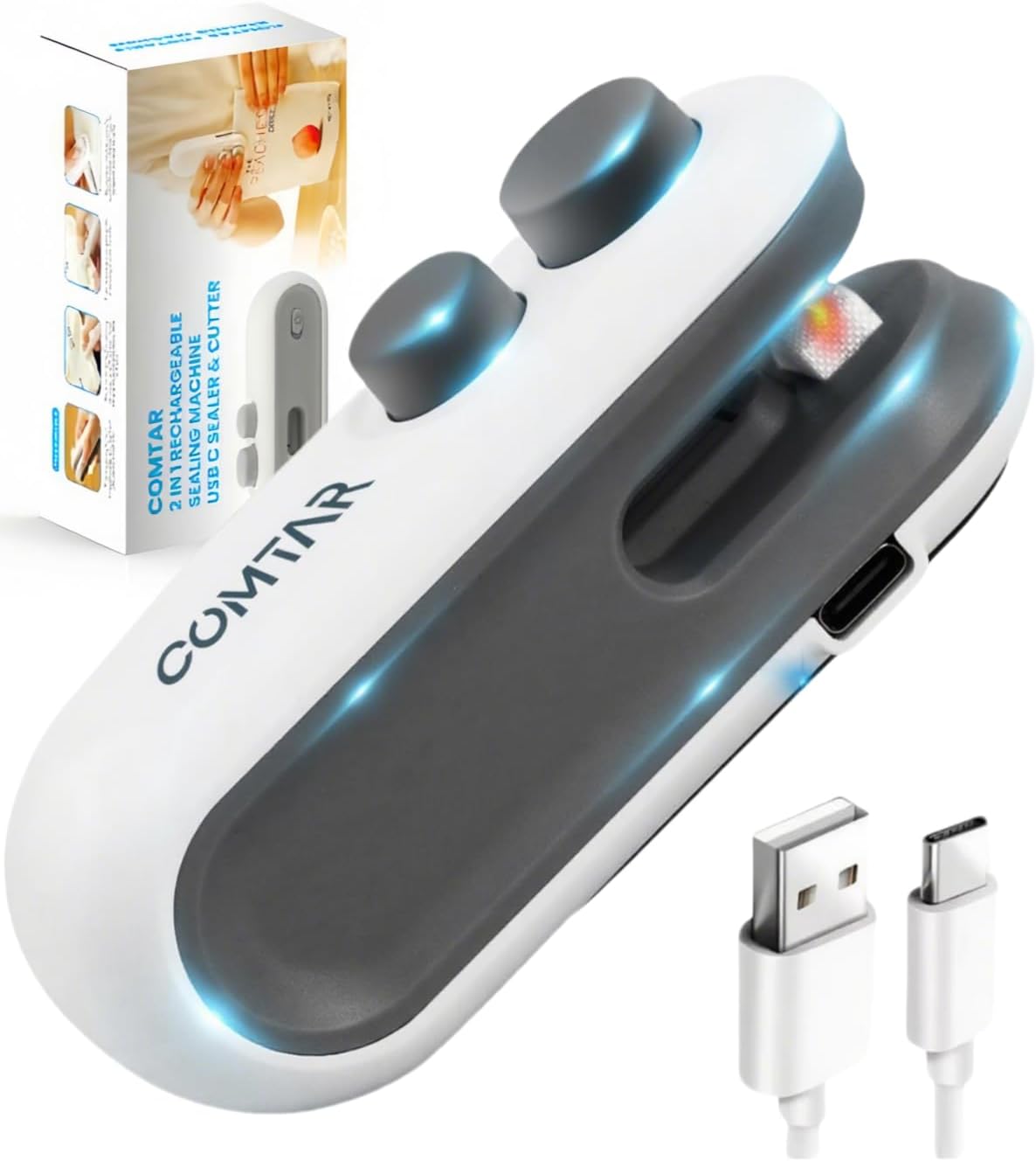 Mini Bag Sealer-Food Sealer-Sealing Machine-2-in-1 Rechargeable with Cutter-Magnet