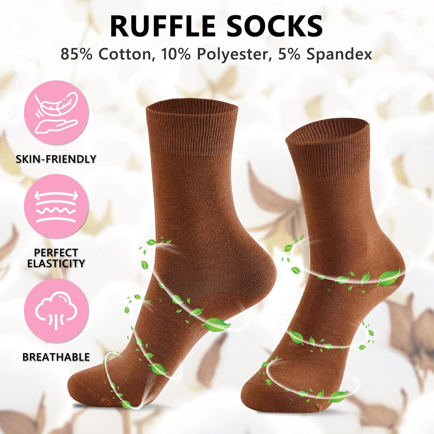 MORECOO 6 Pairs Socks for Women, Cute Ruffle Frilly Ankle Socks, Cotton Lace Crew Socks for Mary Jane Shoes, 6 Pack
