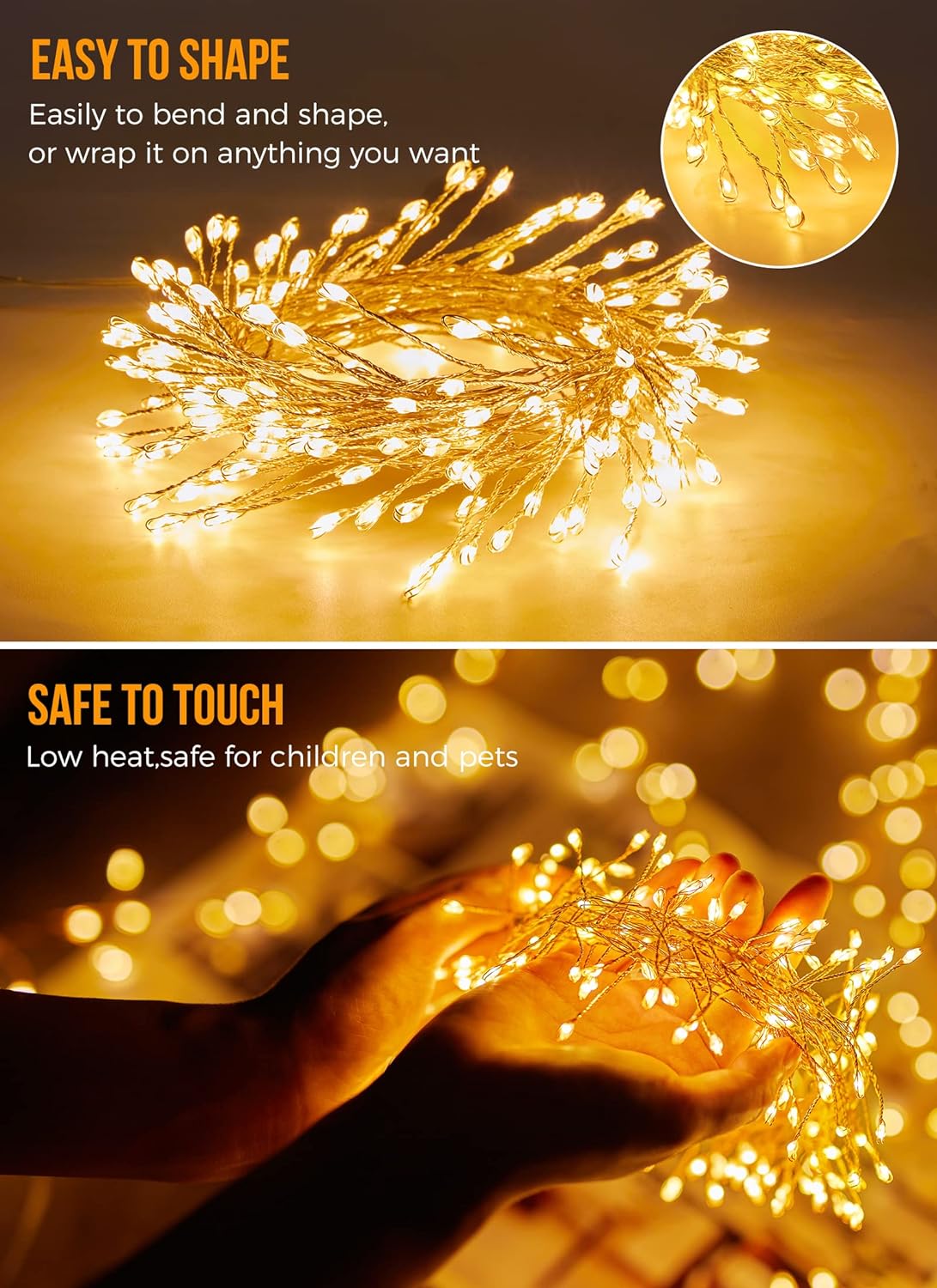 Brightown Fairy Lights Battery Operated, 10Ft 120 LED Firecracker String Lights, Waterproof Silver Wire Starry Firefly Light for DIY Wreath Wedding Indoor Outdoor Christmas Garden Decorations