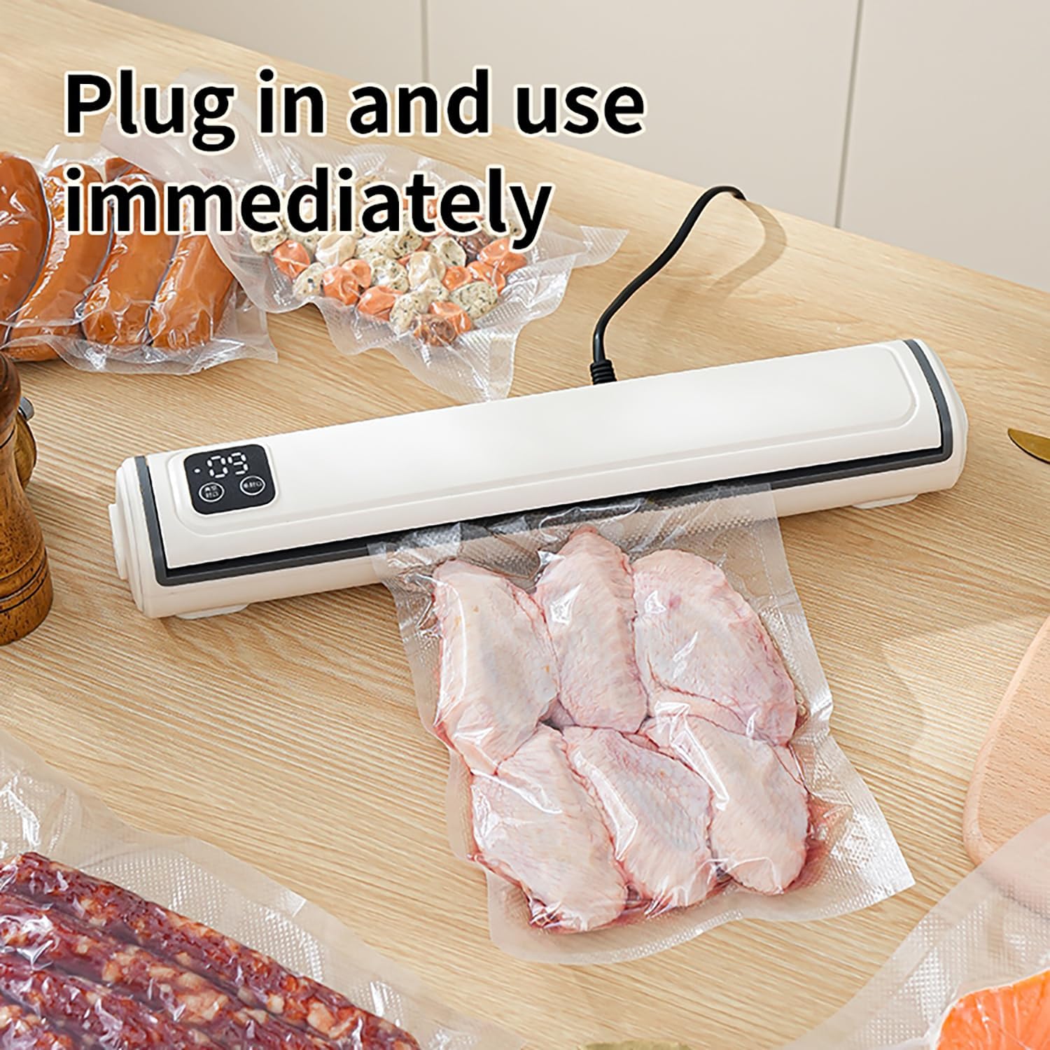Vacuum Sealer Machine | Compact Design | One-Touch Automatic | Seal in 10-20 Seconds | Dry, Moist, Wet, and Cold Modes | With 10 Vacuum Bags & Built-in Cutter