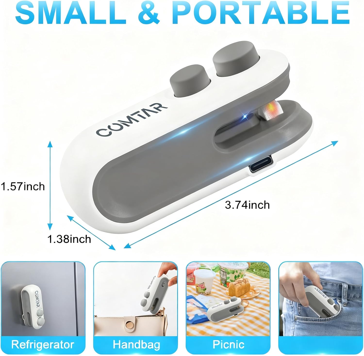 Mini Bag Sealer With Cutter And Magnet, 2 In 1 Rechargeable Vacuum Sealer Bag Heat Seal Machine With Sealer&Cutter For Plastic/Chip/Vacuum Sealer Bags (White 2.0)