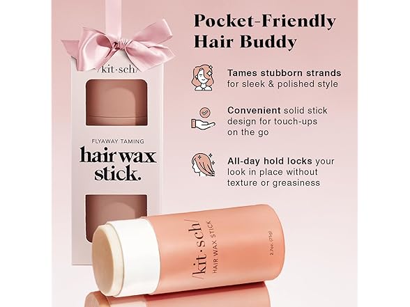 Kitsch Hair Wax Stick for Women & Men - Anti-Frizz and Fly Away Hair Tamer, No Residue Hair Finishing Stick | All Day Hold Styling Product - 2.7 oz
